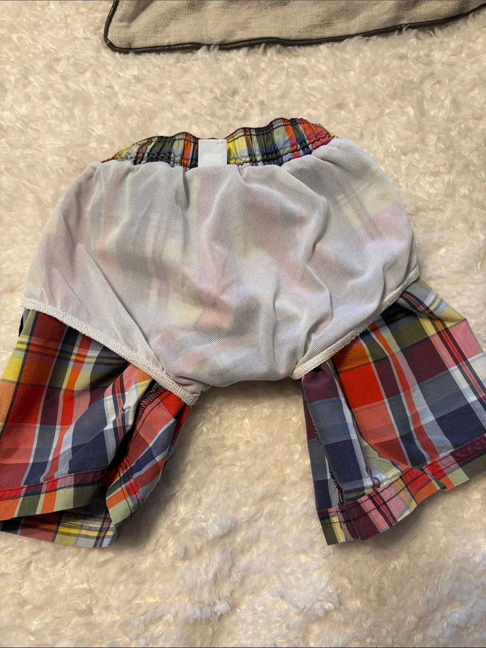 Jamie and Jack Plaid Multicolor Drawstring Swim Trunks Size 4